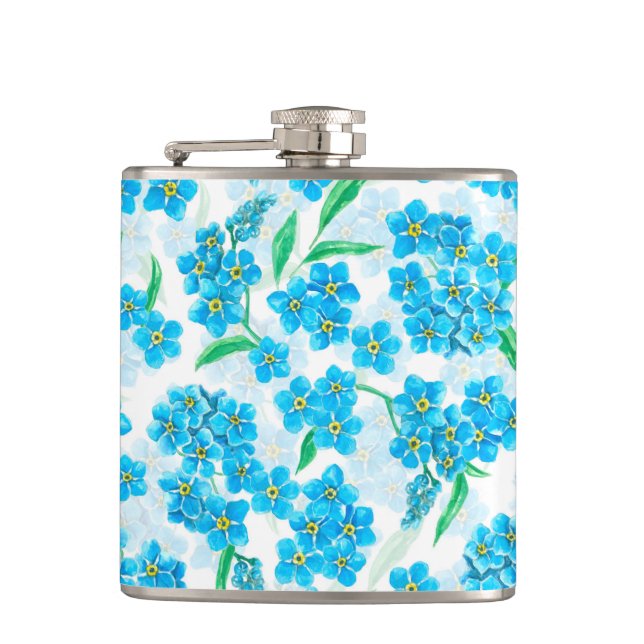 Vergiss mich nicht, Aquarellfarben-Blume Flachmann (Vorderseite)
