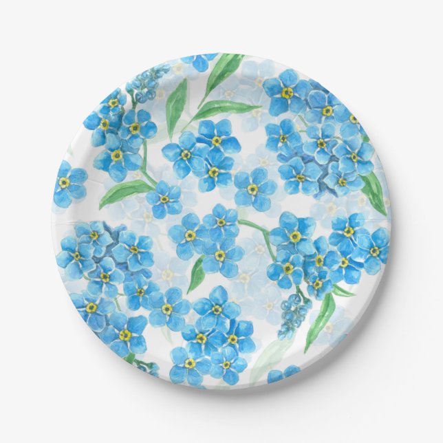 Vergiss mich nicht, Aquarellfarben-Blume Pappteller (Vorderseite)