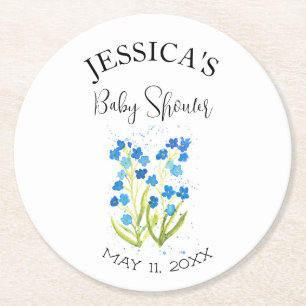 Vergiss mich nicht Blue Flowers Baby Shower Girl Runder Pappuntersetzer
