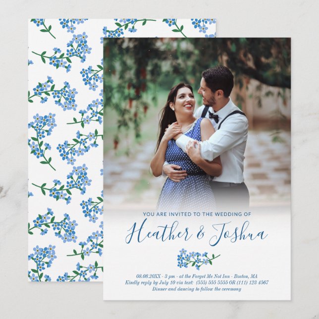 Vergiss mich nicht - Foto Hochzeit Einladung (Vorne/Hinten)