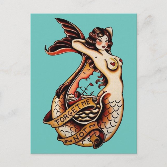 Vergiss mich nicht - Vintage Meerjungfrau Tattoo A Postkarte (Vorderseite)