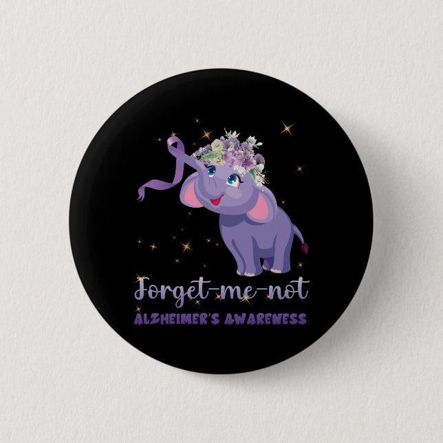 Vergiss nicht Alzheimers Awareness Elephant Blume Button (Vorderseite)
