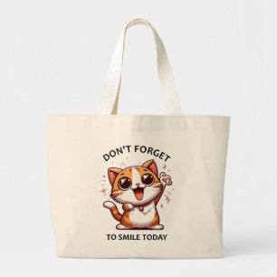 Vergiss nicht, heute lustige Happy Cat zu lächeln Jumbo Stoffbeutel