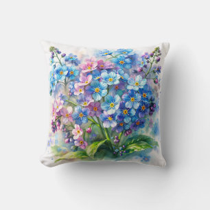 Vergissmeinnicht Blaue und Rosa Blumen Aquarell Kissen
