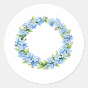 Vergissmeinnicht-Blumenkranz im Wasserfarb-Stil Runder Aufkleber