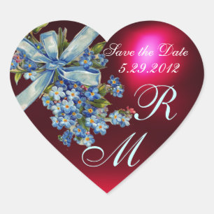 Vergissmeinnicht-Monogramm, Hochzeitsfeier blau ro Herz-Aufkleber
