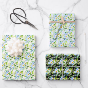 Vergissmeinnicht und Gänseblümchen Blumen Geschenkpapier Set