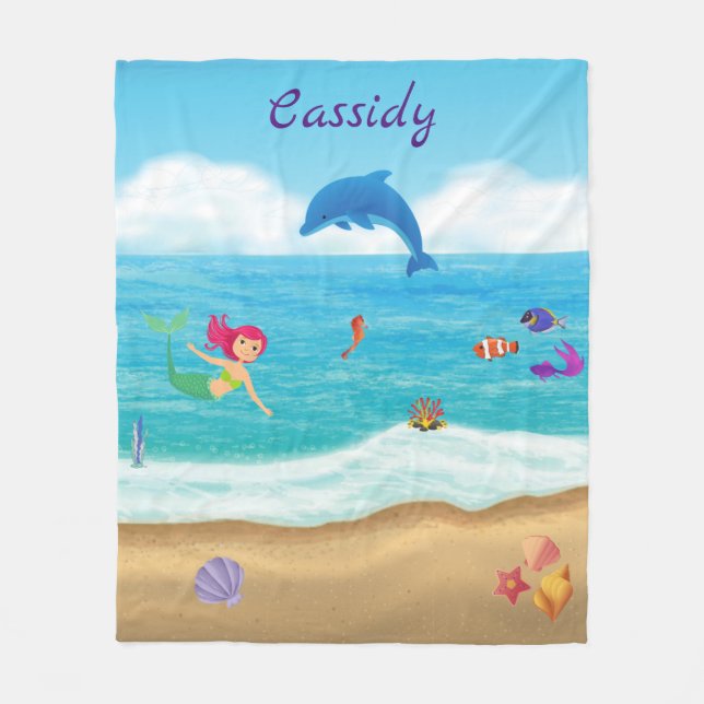 Vergnügen am Sonnenhüdchen Dolphin Beach Personali Fleecedecke (Vorderseite)