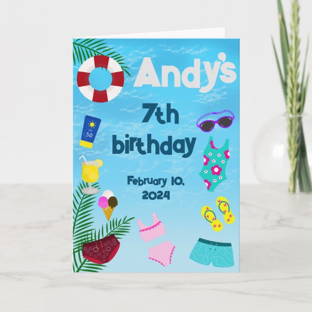 Vergnügen im Pool Schwimmbad Geburtstagsparty Dankeskarte (Vorderseite)