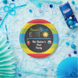 Vergnügen im Sun Pool Party Farbenfrohe Tafel Pappteller