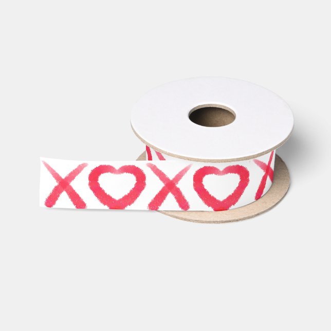 Vergnügt rot bedrückt XOXO Liebe Küsse Satinband (Spule)