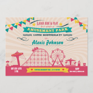 Vergnügungspark Funfair Karneval Geburtstag Einlad Einladung