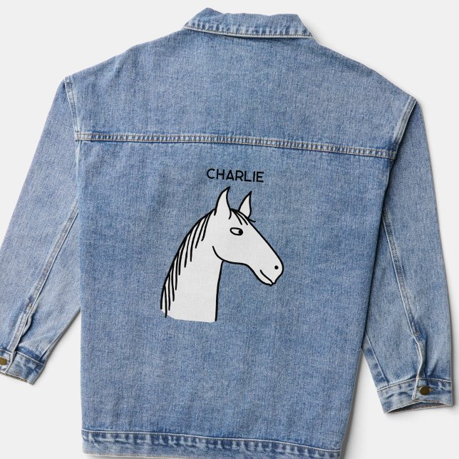 Vergnügungspferd Personalisiert Jeansjacke (Fun horse cartoon personalized name denim jacket)