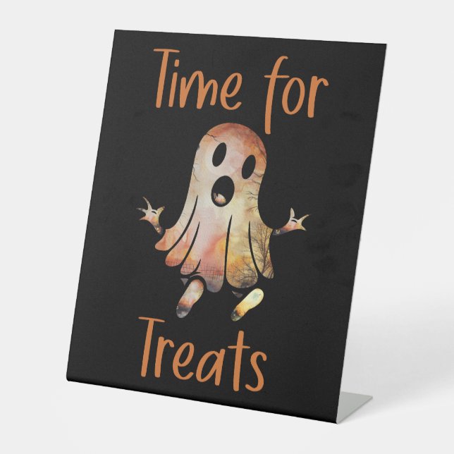 Vergnügungszeit für Leckereien Halloween-Gespenst Sockelschild (Vorderseite)
