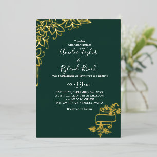 Vergoldet Floral Goldfolie Smaragd-Hochzeit Folieneinladung