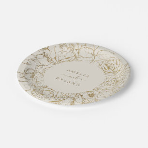 Vergoldete Blumen Creme und Goldene Hochzeit Pappteller