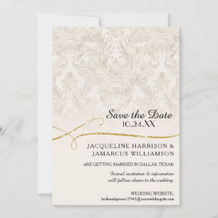 Vergoldete Damast Elfenbein Gold Save-the-Date-Kar Save The Date