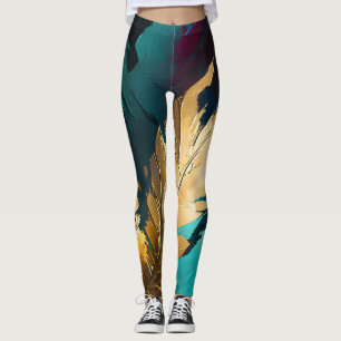 Vergoldete Feder – Luxuriöse abstrakte Eleganz Leggings