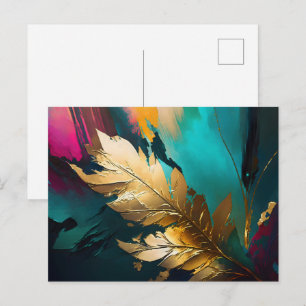 Vergoldete Feder – Luxuriöse abstrakte Eleganz Postkarte