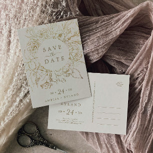 Vergoldete Florale Creme & Gold Save-the-Date-Post Einladungspostkarte