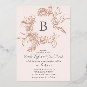 Vergoldete Florale Roségoldfolie Rosa Monogramm-Ho Folieneinladung
