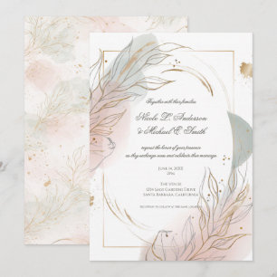 Vergoldete Gold-Salbei- und Rosé-Blumen-Hochzeit Einladung