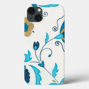 Vergoldete Indigo-Blumen mit weißem Hintergrund Case-Mate iPhone Hülle