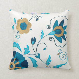 Vergoldete Indigo-Blumen mit weißem Hintergrund Kissen