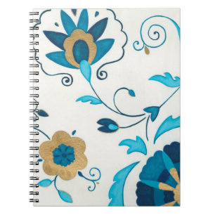 Vergoldete Indigo-Blumen mit weißem Hintergrund Notizblock