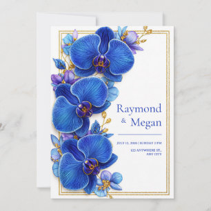 Vergoldete königliche blaue Orchideen Botanische H Einladung