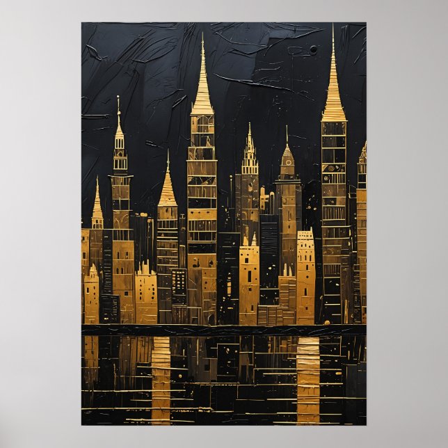Vergoldete Mitternachts-Skyline Poster (Vorne)