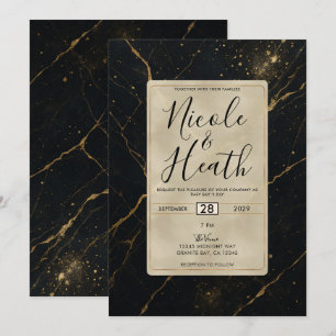 Vergoldete Mitternachtsmarmor Schwarz & Gold Hochz Einladung