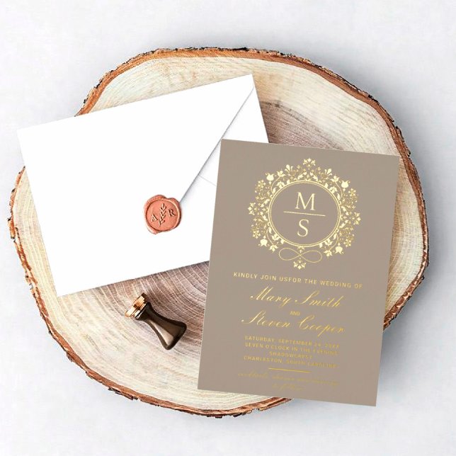 Vergoldete Monogramm-Hochzeitseinladungen Folieneinladung (I wish you happiness!)