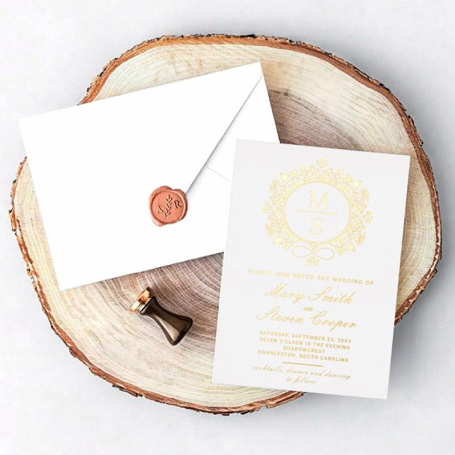 Vergoldete Monogramm-Hochzeitseinladungen Folieneinladung (I wish you happiness!)