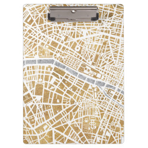 Vergoldete Stadt-Karte von Paris Klemmbrett