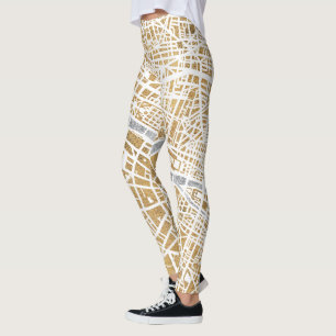 Vergoldete Stadt-Karte von Paris Leggings
