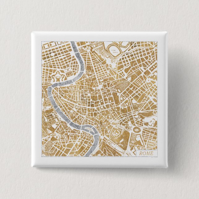 Vergoldete Stadt-Karte von Rom Button (Vorderseite)