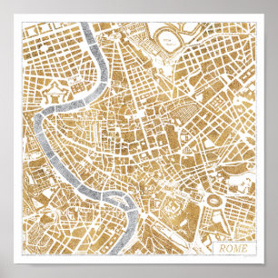 Vergoldete Stadt-Karte von Rom Poster