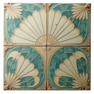 Vergoldete Teal- und Creme-Fächer Fliese