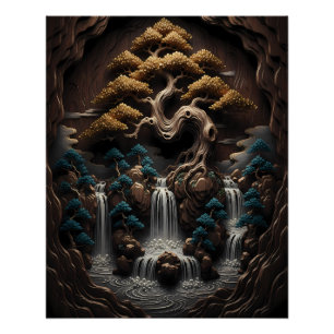 Vergoldeter Bonsai: Ein ruhiger Wald Retreat Poster