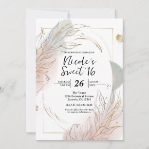 Vergoldeter Goldsalbei & Blush Botanical Sweet 16 Einladung