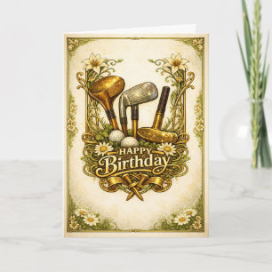 Vergoldeter Golf Antique Geburtstag Karte