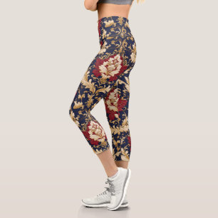 Vergoldeter Jugendstil-Blumendamast Capri Leggings
