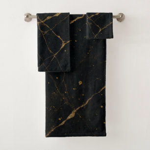 Vergoldeter Midnight Marble Schwarz & Gold Badhandtuch Set