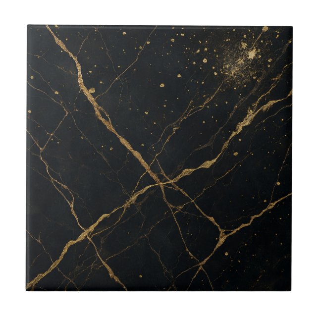 Vergoldeter Midnight Marble Schwarz & Gold Fliese (Vorderseite)