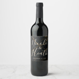 Vergoldeter Mitternachtsmarmor Schwarz & Gold Hoch Weinetikett