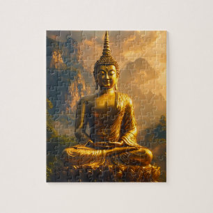 Vergoldeter sitzender Buddha unter einem Sonnenunt