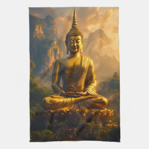 Vergoldeter sitzender Buddha unter einem Sonnenunt Geschirrtuch