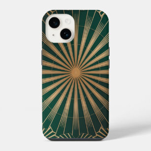 Vergoldetes Art Deco-Sonnenstrahlmuster iPhone 14 Hülle