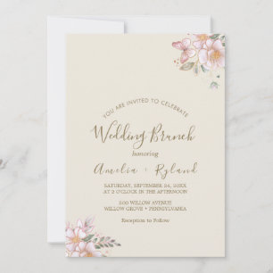 Vergoldetes Floral Creme & Gold Hochzeitsbrunch Einladung